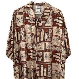 Disney Store Mickey Mouse Hawaiian Shirt Mens XL Surfing Mickey Rayon Button Up